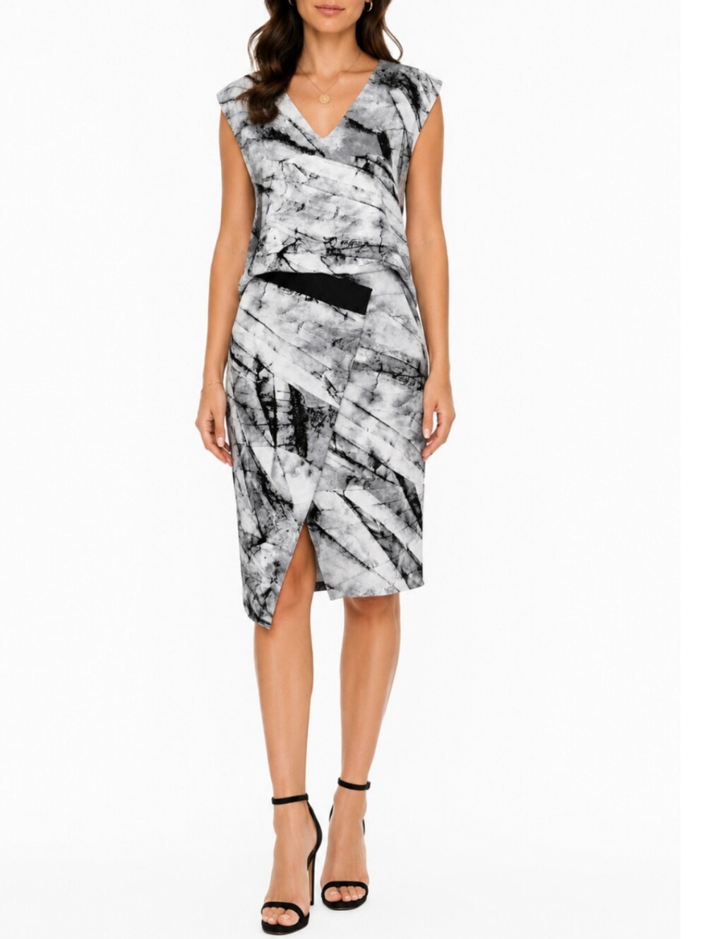 Helmut Lang 100% Silk Midi Dress 8 Tidal Print Terrene Marble Sculptured Draped